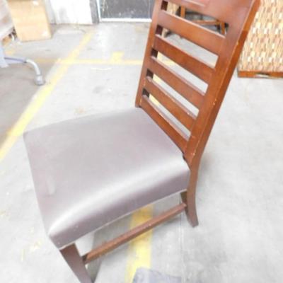 Set of 8 Commercial Grade Dining Chairs with Gray Vinyl Covered Seats and Wood Slat Back Choice E