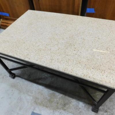 Rustic Wrought Metal Frame Farmhouse Coffee Table with Earth Tone Granite Top (Removable)
