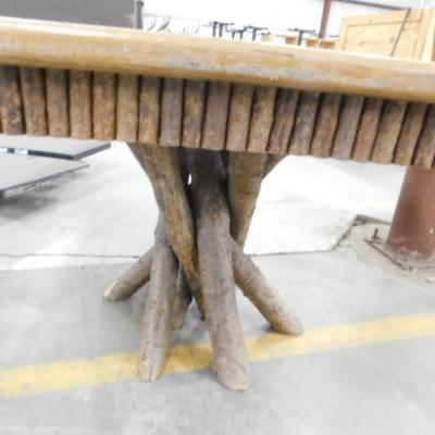 Cabin Style Wood Table with Tree Branch Pedestal