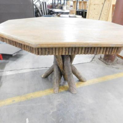 Cabin Style Wood Table with Tree Branch Pedestal