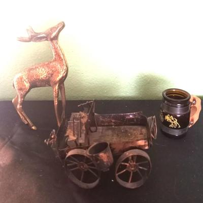 GOOD ART CREATION METAL WAGON-BRASS DEER-SHADOWBOX VINTAGE MUG