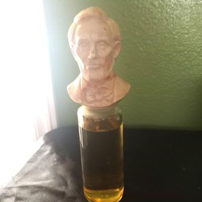 MENS VINTAGE REVELATION TOBBACO TIN-ABE LINCOLN COLOGNE-WOODEN DESKTOP PAPER HOLDER