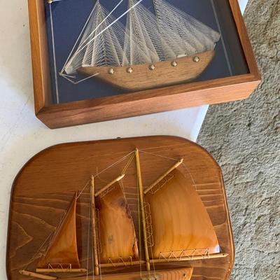 MCM Ship Art Lot String Art Wood Composite (4 Items) see all pictures