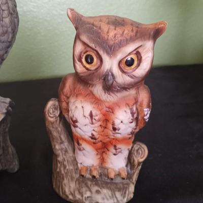 HAND PAINTED PORCELIAN OWL FIGURINES