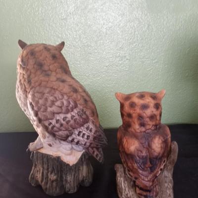 HAND PAINTED PORCELIAN OWL FIGURINES