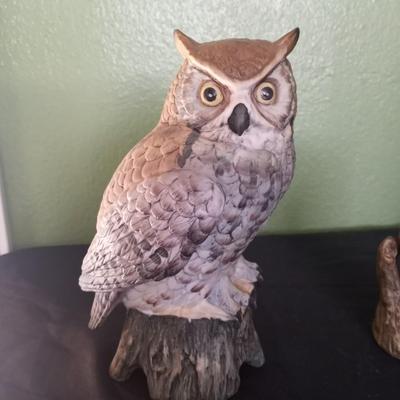 HAND PAINTED PORCELIAN OWL FIGURINES