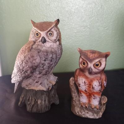 HAND PAINTED PORCELIAN OWL FIGURINES