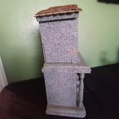 WOODEN HANDMADE MANTLE CLOCK AND CHAULK WARE OWL FIGURINE