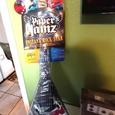 TWO VINTAGE CARDBOARD PAPER JAMZ GUITARS AND AMPLIFIER (STILL SEALED)