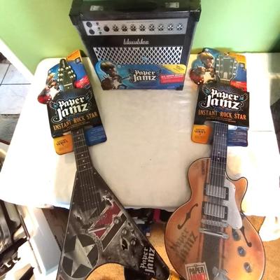 TWO VINTAGE CARDBOARD PAPER JAMZ GUITARS AND AMPLIFIER (STILL SEALED)