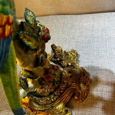Parrot Candle Sticks Pair Antique Ormolu/Dresden Gilt 
