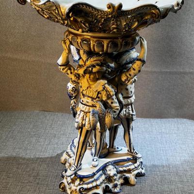 Figural Centerpiece Bowl Vase Porcelain Hunters Falconer