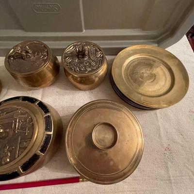 Brass bowls, plates, container lot