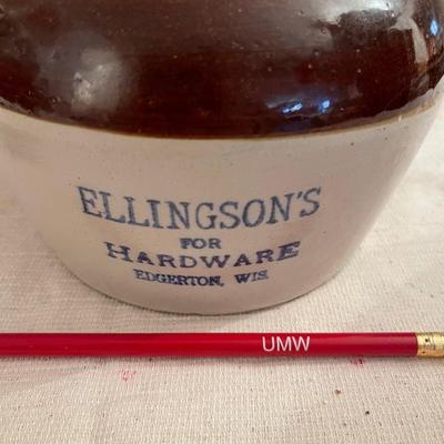 Ellingsons Hardware Edgerton, Wi stoneware crock