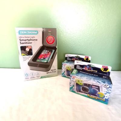 NEW ULTRA- VIOLET LIGHT SMARTPHONE SANITIZER AND TWO DISPOSABLE CAMERAS