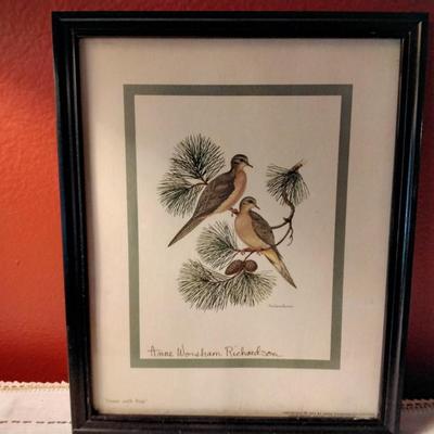 Anne Worsham Richardson . "Doves with Pine" . Signed and Titled Print from an Original 1971 Watercolor