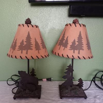 TWO METAL WILDERNESS TABLE LAMPS WITH SHADES