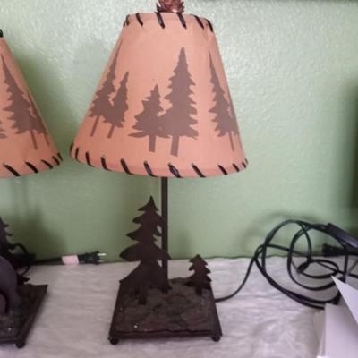TWO METAL WILDERNESS TABLE LAMPS WITH SHADES