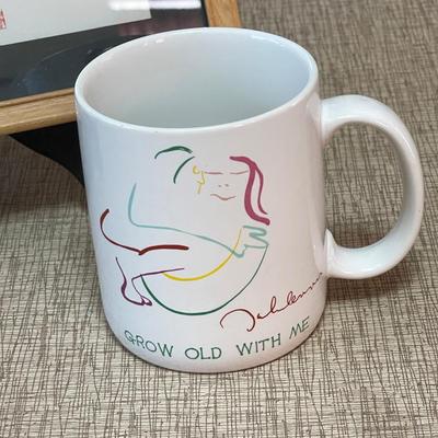 Lot 35 John Lennon & Yoko Ono Art Framed "Grow Old With Me" + Mug