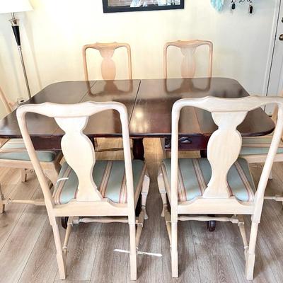 Lot 46 Duncan Phyfe Style Extension Dining Table + 6 Painted Chairs