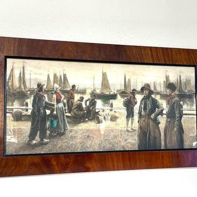 Lot 50 Antique Dutch Harbor Lithograph Hand Tinted Wood Frame