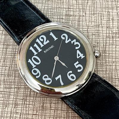 Lot 52 Vintage Unisex Krone Wrist Watch Oversized Dial Japan Leather Band