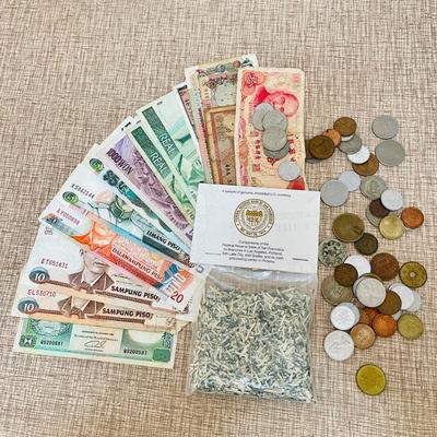 Lot 60 Collection of Foreign Money Paper & Coins Shredded from Federal Reserve