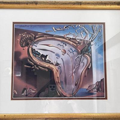 Lot 64 Salvador Dali Print Melting Pocket Watch Framed Under Glass 17x15