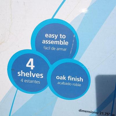 WOODEN OAK FINISH 4 SHELVE BOOKSELF (STILL IN BOX)