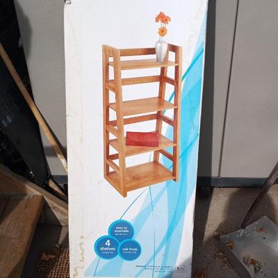 WOODEN OAK FINISH 4 SHELVE BOOKSELF (STILL IN BOX)