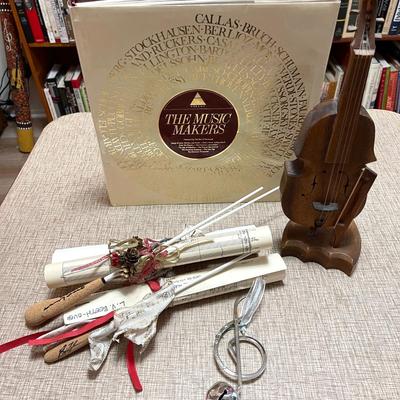 Lot 75 Group Musical Items Signed Conductors Batons Music Makers Book Wood String Bass