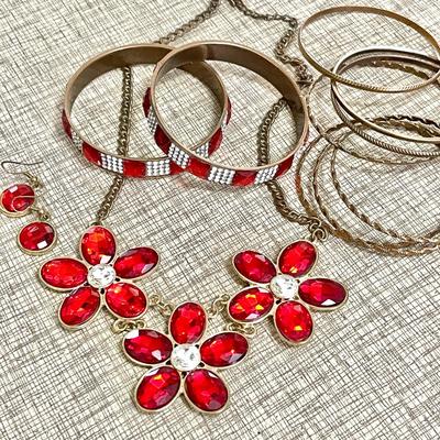 Lot 90 Assorted Festive Jewelry Bangles Earrings Necklace
