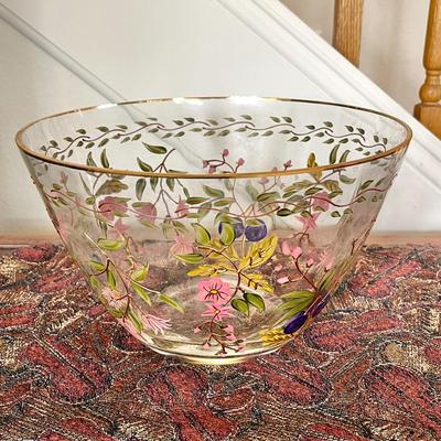 Lot 100 Glass Salad Bowl  Gold Trim Floral Design 11" Across