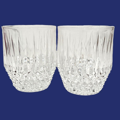 2 Vintage Fostoria Stratton Clear Glass Double Old Fashion Glasses