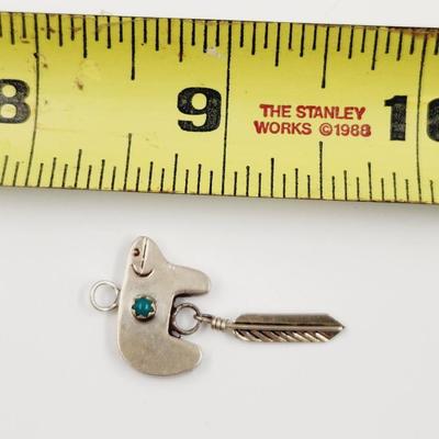 MEXICAN SILVER & TURQUOISE BEAR & FEATHER PENDANT
