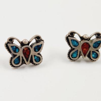 MEXICAN SILVER & TURQUOISE BUTTERFLY EARRINGS