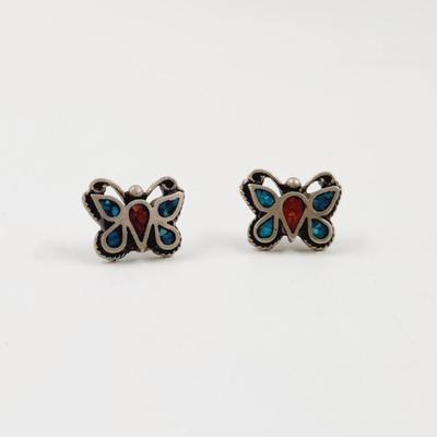 MEXICAN SILVER & TURQUOISE BUTTERFLY EARRINGS