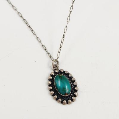 MEXICAN SILVER & TURQUOISE PENDANT & NECKLACE