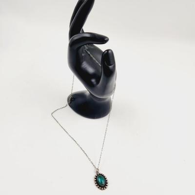MEXICAN SILVER & TURQUOISE PENDANT & NECKLACE