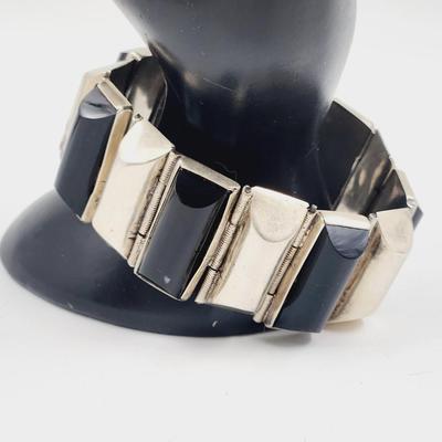 BLACK ONYX & MEXICAN SILVER HINDGED BRACELET
