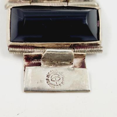 BLACK ONYX & MEXICAN SILVER HINDGED BRACELET