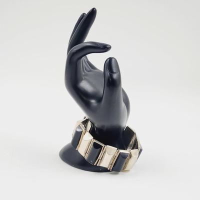 BLACK ONYX & MEXICAN SILVER HINDGED BRACELET