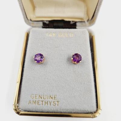 14K GOLD AMETHYST POST EARRINGS