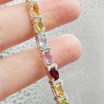 BEAUTIFUL MUTI COLORED CRYSTAL .925 SILVER BRACELET
