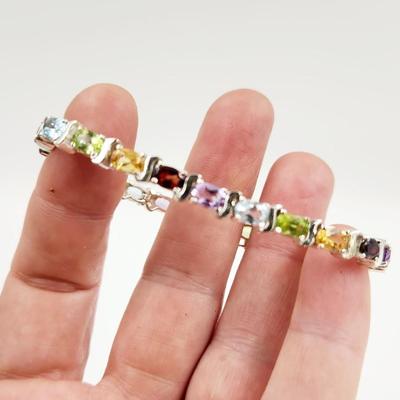 BEAUTIFUL MUTI COLORED CRYSTAL .925 SILVER BRACELET
