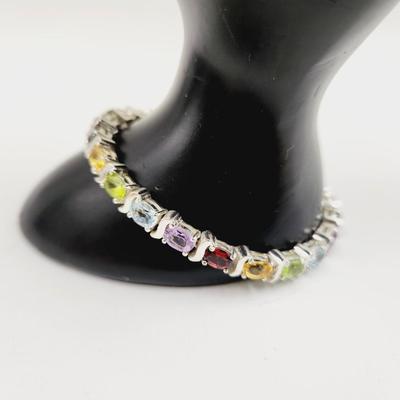 BEAUTIFUL MUTI COLORED CRYSTAL .925 SILVER BRACELET