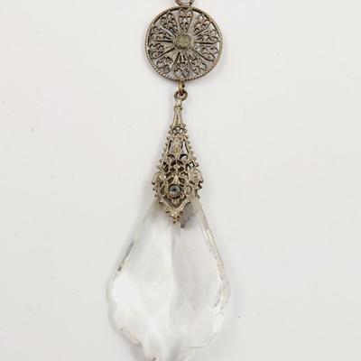 BEAUTIFULLY DETAILED METAL & GLASS SILVERTONED PENDANT