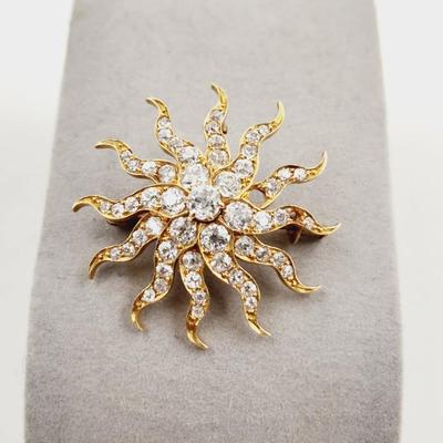 FANTASTIC GOLD TONED SPARKLED SUN BROOCH