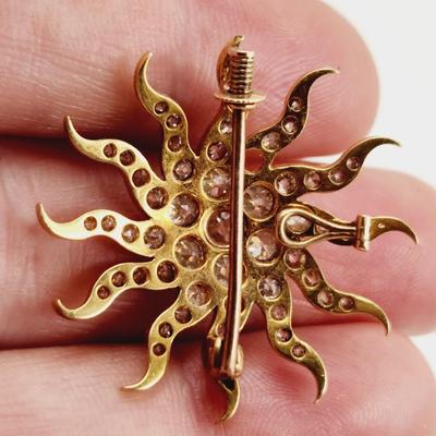 FANTASTIC GOLD TONED SPARKLED SUN BROOCH