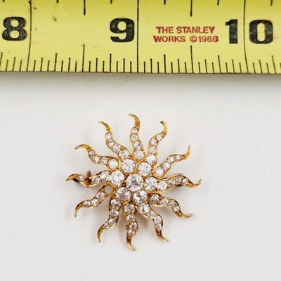 FANTASTIC GOLD TONED SPARKLED SUN BROOCH